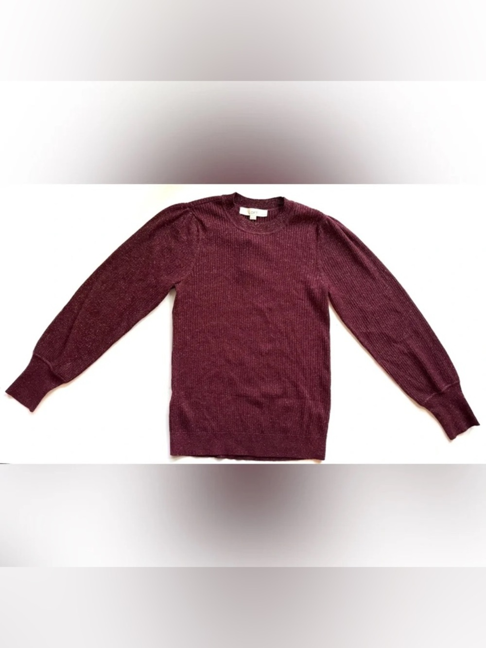 NWT LOFT Puff Sleeve Shimmer Sweater Maroon Size M Petite